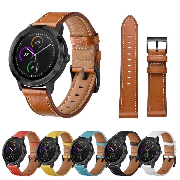 For Huawei Watch GT3 46mm / Watch GT Runner First Layer Leather Sewing Thread Watch Band (Black) - Smart Wear by buy2fix | Online Shopping UK | buy2fix