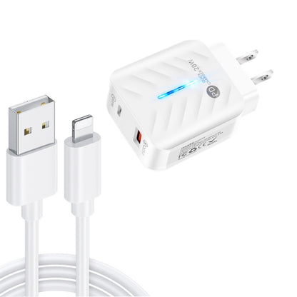 PD03 20W PD3.0 + QC3.0 USB Charger with USB to 8 Pin Data Cable, US Plug(White) - Apple Accessories by buy2fix | Online Shopping UK | buy2fix