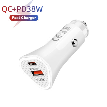 TE-P23 38W PD 20W USB-C / Type-C + QC3. 0 USB Triangle Car Charger + USB to Micro USB Data Cable, Length: 1m(White) - In Car by buy2fix | Online Shopping UK | buy2fix