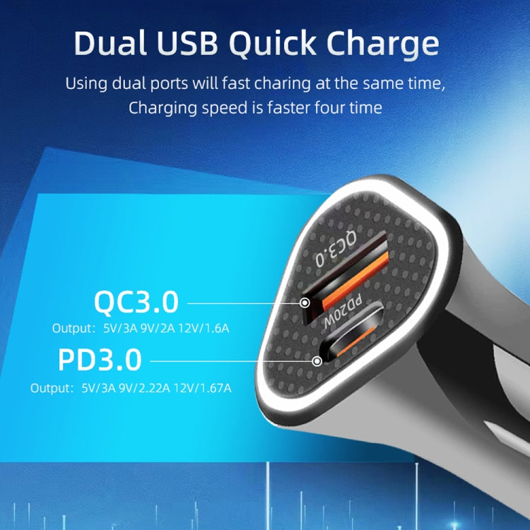 TE-P23 38W PD USB-C / Type-C + QC3. 0 USB Triangle Car Charger + USB-C / Type-C to 8 Pin Data Cable, Length: 1m(Black) - In Car by buy2fix | Online Shopping UK | buy2fix