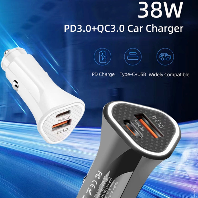 TE-P23 38W PD USB-C / Type-C + QC3. 0 USB Triangle Car Charger + USB-C / Type-C to 8 Pin Data Cable, Length: 1m(Black) - In Car by buy2fix | Online Shopping UK | buy2fix