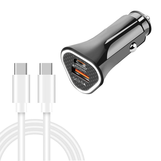 TE-P23 38W PD USB-C / Type-C + QC3. 0 USB Triangle Car Charger + USB-C / Type-C to USB-C / Type-C Data Cable, Length: 1m(Black) - In Car by buy2fix | Online Shopping UK | buy2fix