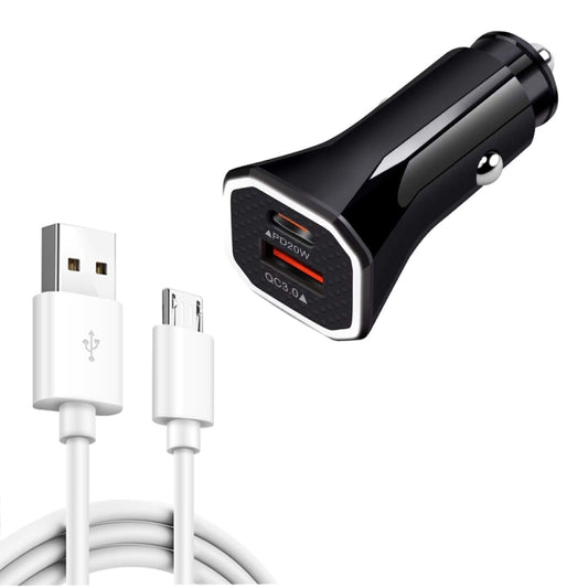 TE-P22 38W PD USB-C / Type-C + QC3. 0 USB Car Charger with 1m USB to Micro USB Data Cable(Black) - Car Charger by buy2fix | Online Shopping UK | buy2fix