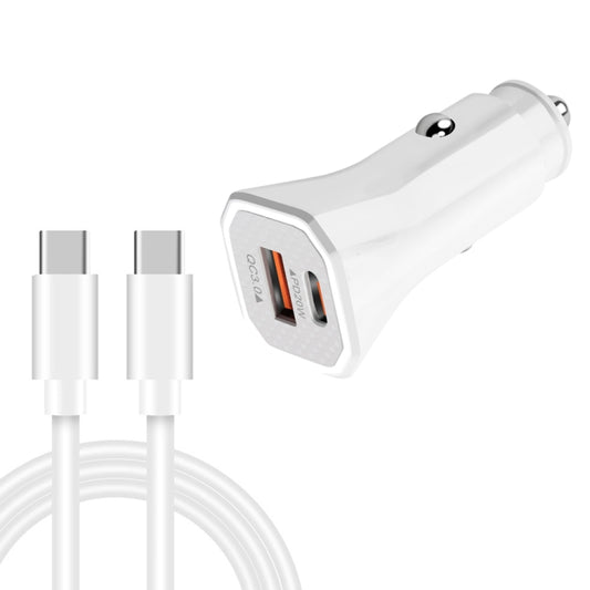 TE-P22 38W PD USB-C / Type-C + QC3. 0 USB Car Charger with 1m USB-C / Type-C to USB-C / Type-C Data Cable(White) - In Car by buy2fix | Online Shopping UK | buy2fix