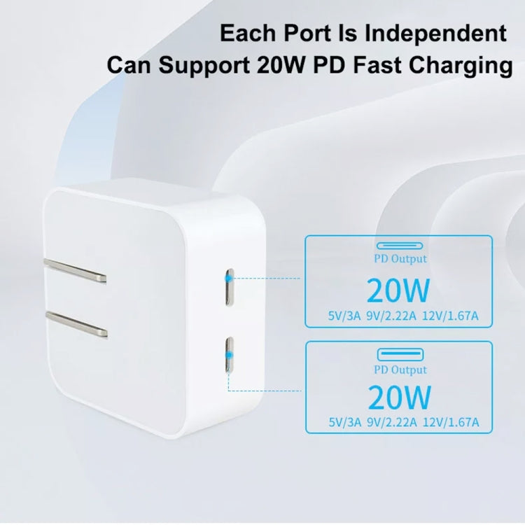 SDC-40W Dual PD USB-C / Type-C Ports Charger with 1m Type-C to 8 Pin Data Cable, US Plug - USB Charger by buy2fix | Online Shopping UK | buy2fix