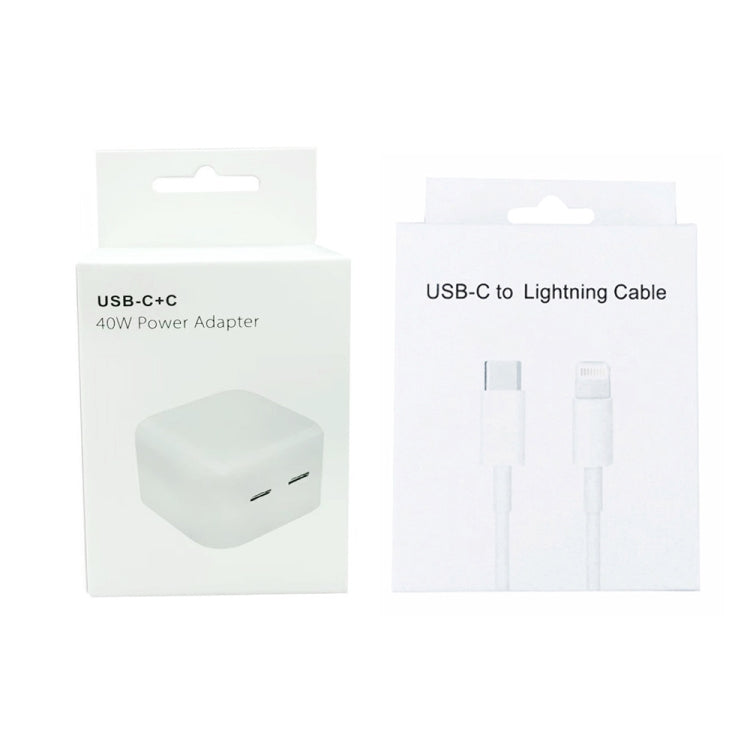 SDC-40W Dual PD USB-C / Type-C Ports Charger with 1m Type-C to 8 Pin Data Cable, US Plug - USB Charger by buy2fix | Online Shopping UK | buy2fix