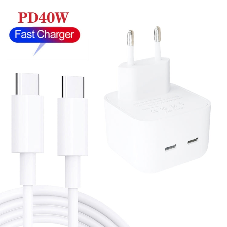 SDC-40W Dual PD USB-C / Type-C Ports Charger with 1m Type-C to Type-C Data Cable, EU Plug - Mobile Accessories by buy2fix | Online Shopping UK | buy2fix