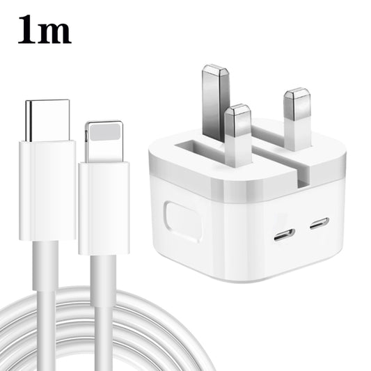 PD 35W Dual USB-C / Type-C Ports Charger with 1m Type-C to 8 Pin Data Cable, UK Plug - Apple Accessories by buy2fix | Online Shopping UK | buy2fix