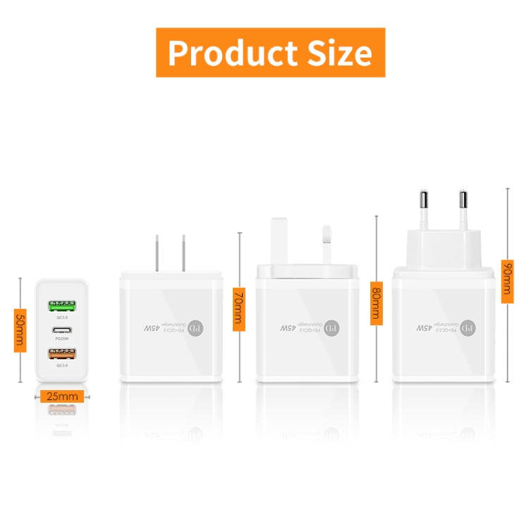 45W PD3.0 + 2 x QC3.0 USB Multi Port Quick Charger, EU Plug(White) - Apple Accessories by buy2fix | Online Shopping UK | buy2fix