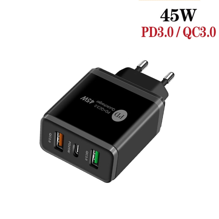 45W PD3.0 + 2 x QC3.0 USB Multi Port Charger with Type-C to Type-C Cable, EU Plug(Black) - Mobile Accessories by buy2fix | Online Shopping UK | buy2fix