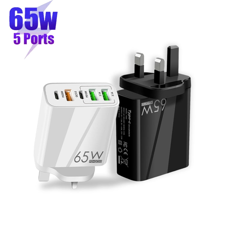 65W Dual PD Type-C + 3 x USB Multi Port Charger with 3A Type-C to 8 Pin Data Cable, UK Plug(White) - Apple Accessories by buy2fix | Online Shopping UK | buy2fix