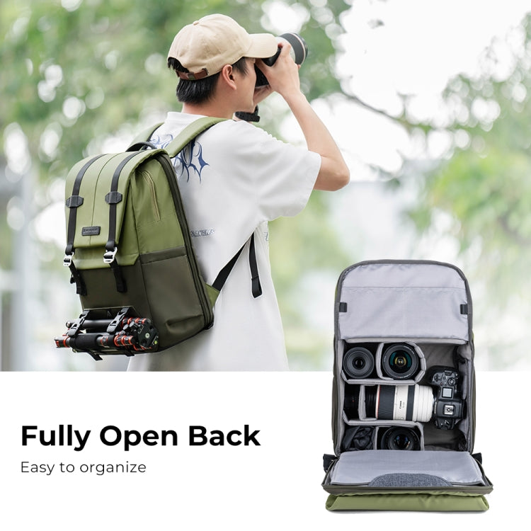 K&F CONCEPT KF13.087AV1 Photography Backpack Light Large Capacity Camera Case Bag with Rain Cover(Army Green) - Camera Accessories by K&F | Online Shopping UK | buy2fix