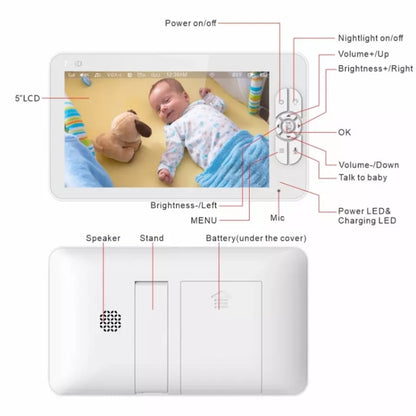 SM70PTZ 7 inch Screen 2.4GHz Wireless Digital Baby Monitor,  Auto Night Vision / Two-way Voice Intercom(UK Plug) - Security by buy2fix | Online Shopping UK | buy2fix