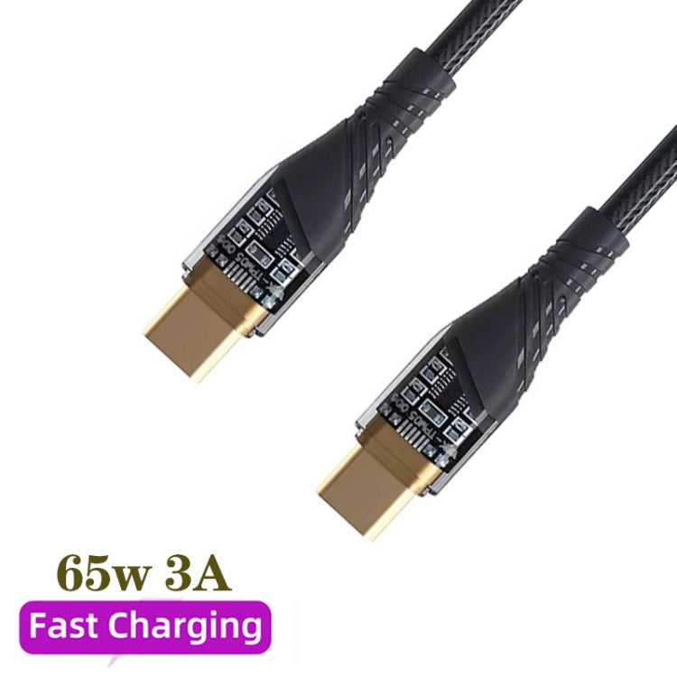 65W USB-C / Type-C to Type-C Transparent Fast Charging Data Cable, Length: 1m(Black) -  by buy2fix | Online Shopping UK | buy2fix