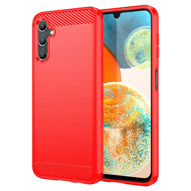 For Samsung Galaxy A14 4G Brushed Texture Carbon Fiber TPU Phone Case(Red) - Galaxy Phone Cases by buy2fix | Online Shopping UK | buy2fix