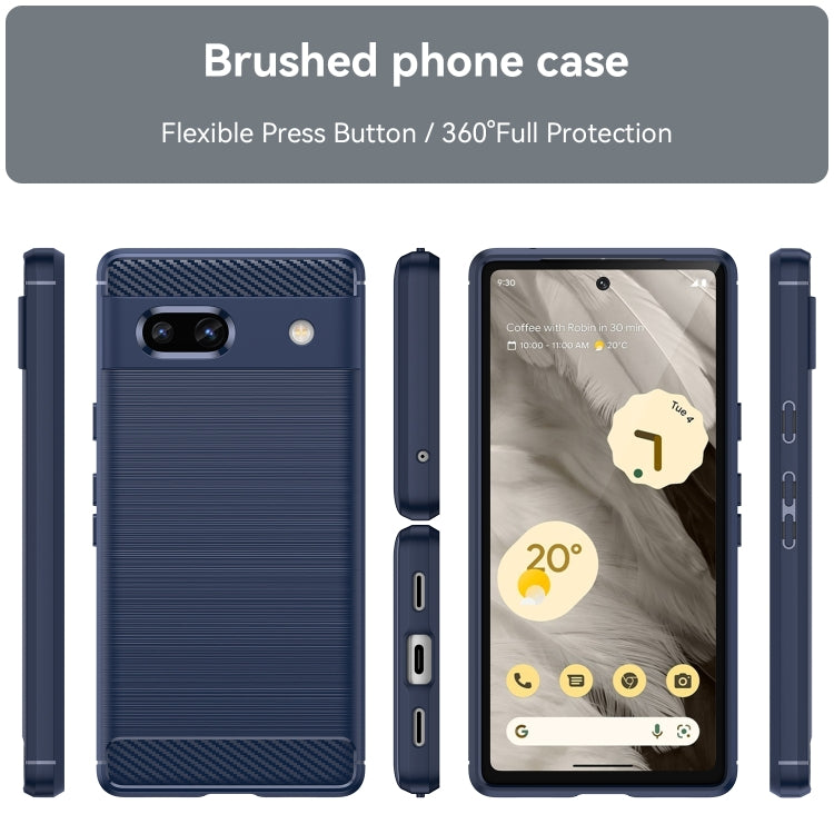 For Google  Pixel 7a Brushed Texture Carbon Fiber TPU Phone Case(Blue) - Google Cases by buy2fix | Online Shopping UK | buy2fix