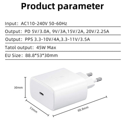 M135 45W USB-C / Type-C Port Fast Charger with 5A Type-C to Type-C Cable, EU Plug(White) -  by buy2fix | Online Shopping UK | buy2fix