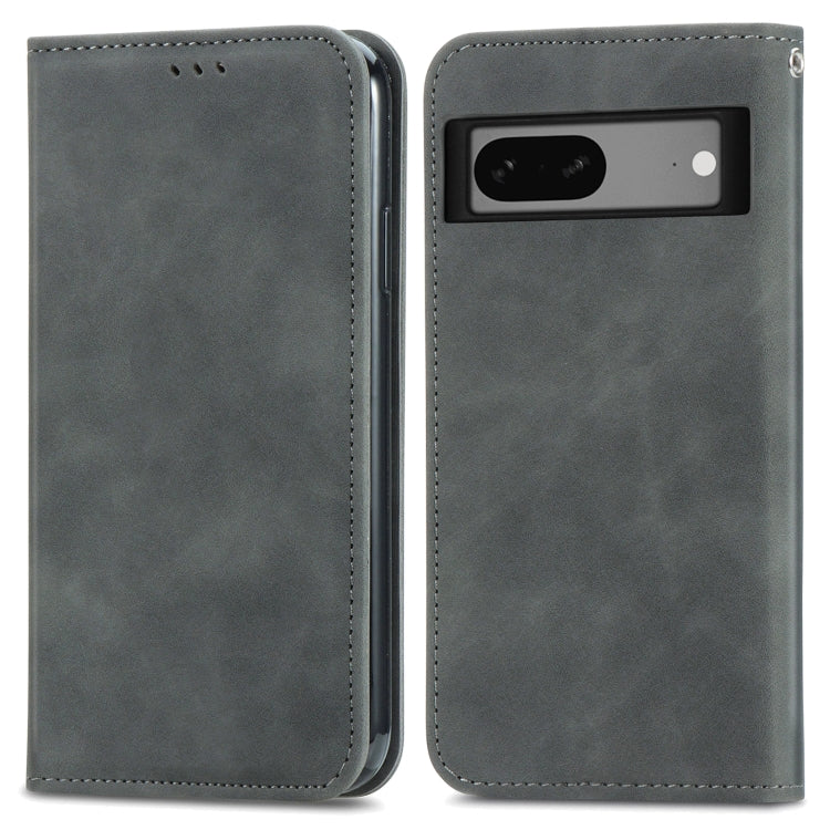 For Google Pixel 7A Retro Skin Feel Magnetic Flip Leather Phone Case(Gray) - Google Cases by buy2fix | Online Shopping UK | buy2fix