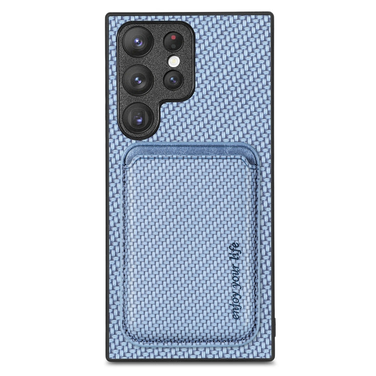 For Samsung Galaxy S22 5G Carbon Fiber Leather Card Magsafe Magnetic Phone Case(Blue) - Galaxy S22 5G Cases by buy2fix | Online Shopping UK | buy2fix