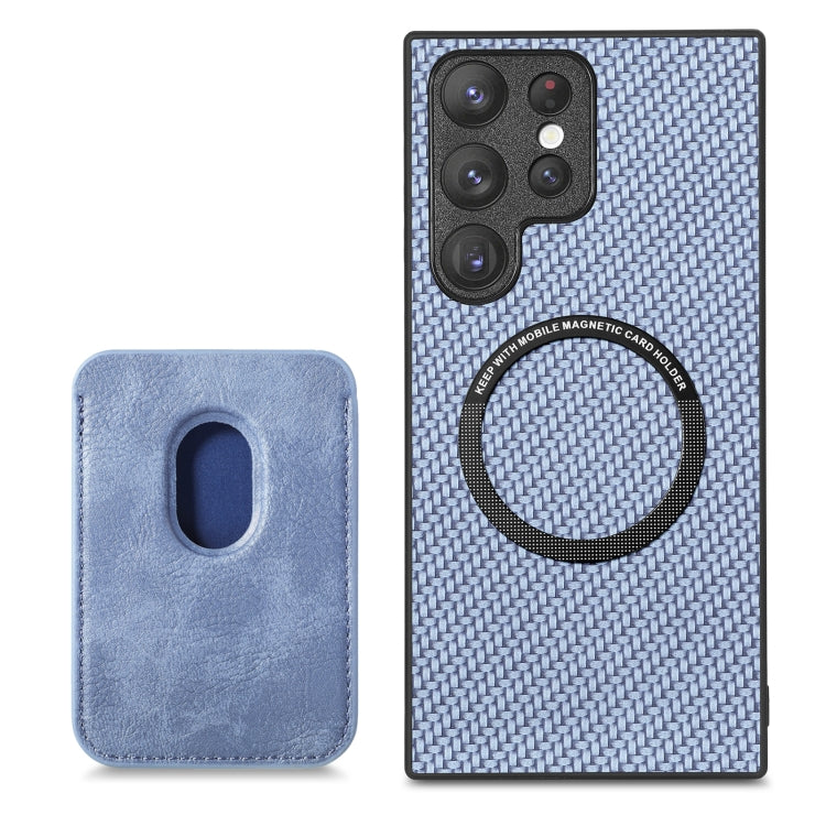 For Samsung Galaxy S22 5G Carbon Fiber Leather Card Magsafe Magnetic Phone Case(Blue) - Galaxy S22 5G Cases by buy2fix | Online Shopping UK | buy2fix