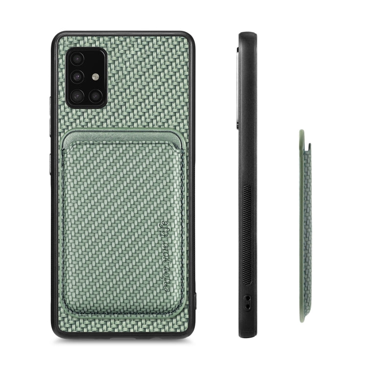 For Samsung Galaxy A51 5G Carbon Fiber Leather Card Magsafe Magnetic Phone Case(Green) - Galaxy Phone Cases by buy2fix | Online Shopping UK | buy2fix