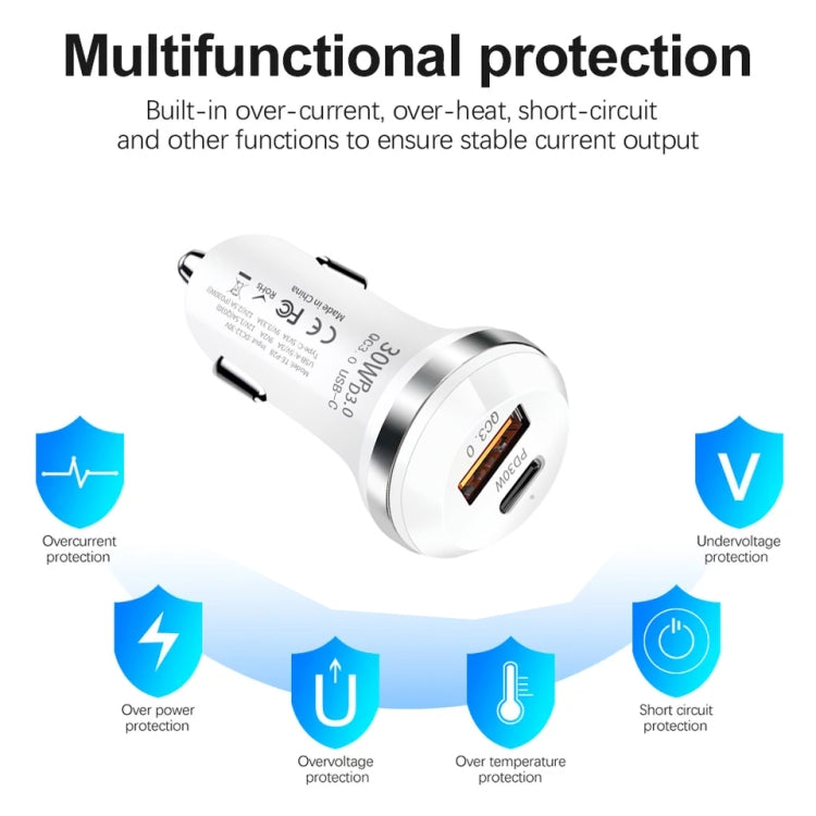 P28 USB-C PD30W + QC3.0 18W USB Dual Port Car Charger(White) - Car Charger by buy2fix | Online Shopping UK | buy2fix