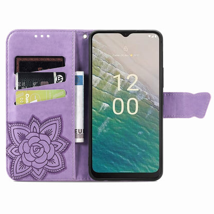 For Nokia C32 Butterfly Love Flower Embossed Leather Phone Case(Lavender) - Nokia Cases by buy2fix | Online Shopping UK | buy2fix