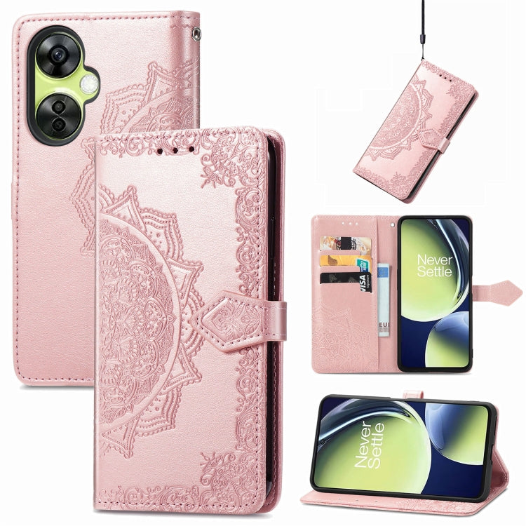 For OnePlus Nord CE 3 Lite Mandala Flower Embossed Leather Phone Case(Rose Gold) - OnePlus Cases by buy2fix | Online Shopping UK | buy2fix