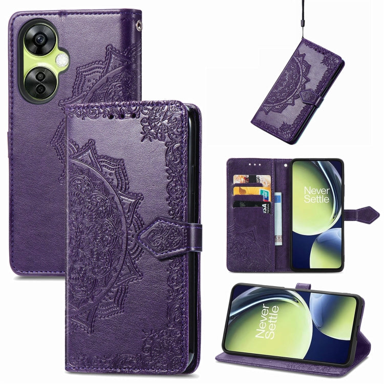 For OnePlus Nord CE 3 Lite Mandala Flower Embossed Leather Phone Case(Purple) - OnePlus Cases by buy2fix | Online Shopping UK | buy2fix