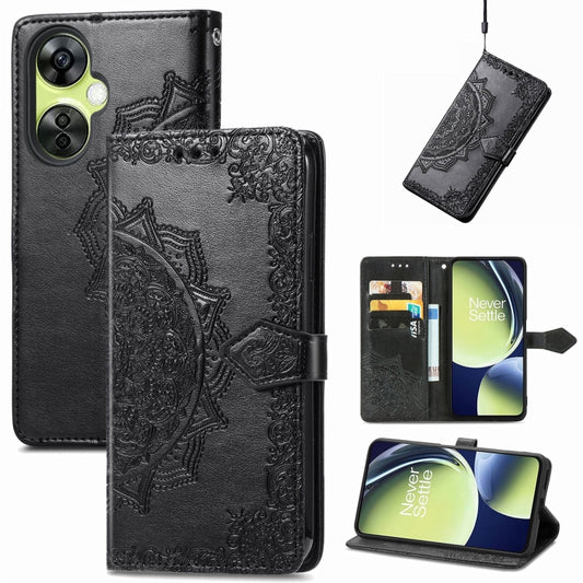 For OnePlus Nord CE 3 Lite Mandala Flower Embossed Leather Phone Case(Black) - OnePlus Cases by buy2fix | Online Shopping UK | buy2fix