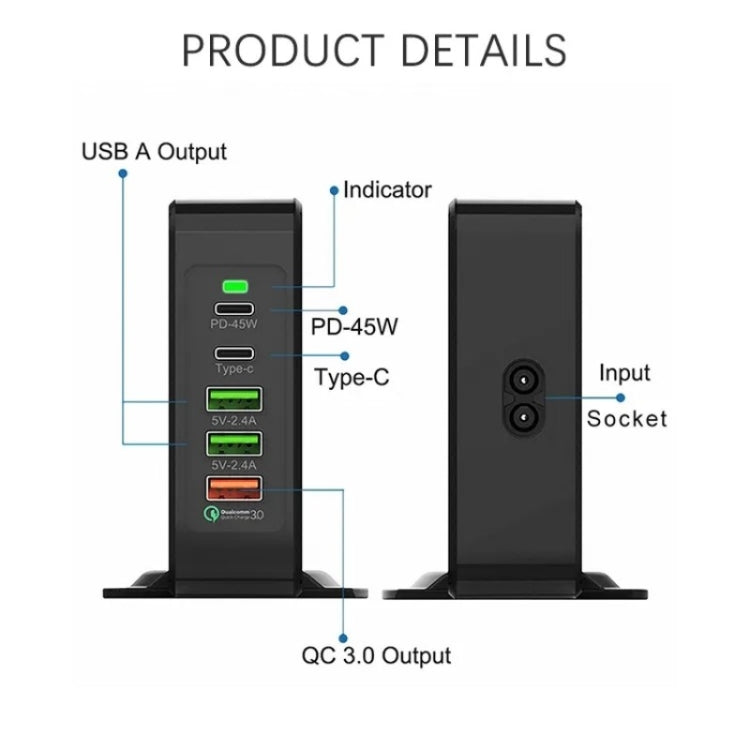 PD-75 Desktop PD Type-C USB QC 3.0 Fast Mobile Phone Charging Station Multifunctional Wireless Charger(EU Plug) - Multifunction Charger by buy2fix | Online Shopping UK | buy2fix