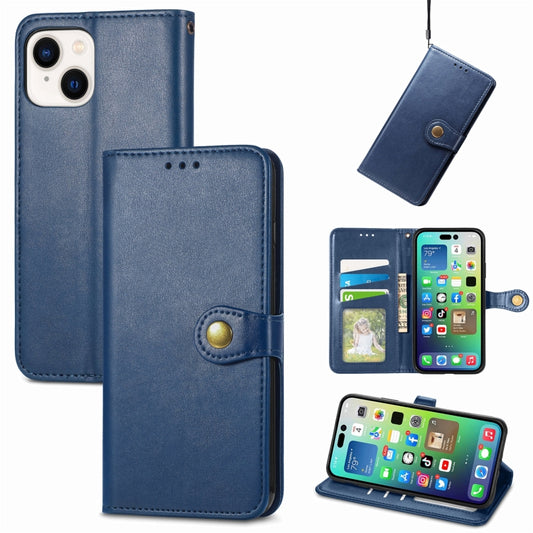 For  iPhone 15 Pro Retro Solid Color Buckle Leather Phone Case(Blue) - iPhone 15 Pro Cases by buy2fix | Online Shopping UK | buy2fix