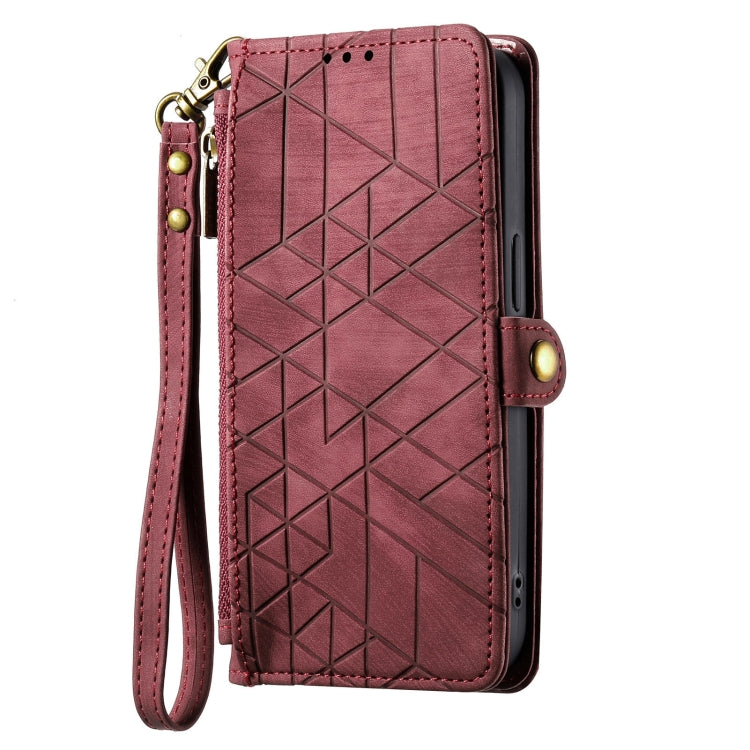 For Google Pixel 8 Geometric Zipper Wallet Side Buckle Leather Phone Case(Red) - Google Cases by buy2fix | Online Shopping UK | buy2fix