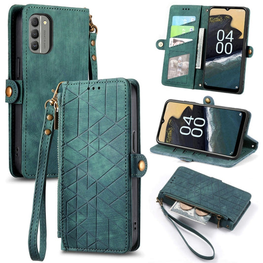 For Nokia G400 Geometric Zipper Wallet Side Buckle Leather Phone Case(Green) - Nokia Cases by buy2fix | Online Shopping UK | buy2fix