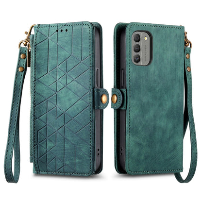 For Nokia G400 Geometric Zipper Wallet Side Buckle Leather Phone Case(Green) - Nokia Cases by buy2fix | Online Shopping UK | buy2fix