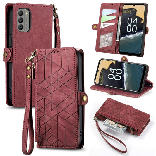 For Nokia G400 Geometric Zipper Wallet Side Buckle Leather Phone Case(Red) - Nokia Cases by buy2fix | Online Shopping UK | buy2fix
