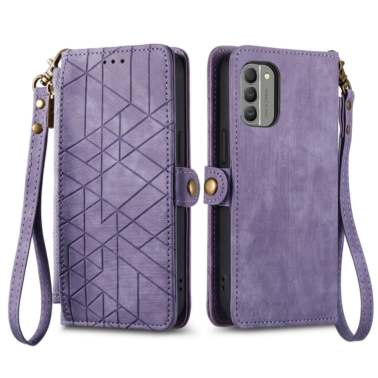 For Nokia G22 Geometric Zipper Wallet Side Buckle Leather Phone Case(Purple) - Nokia Cases by buy2fix | Online Shopping UK | buy2fix