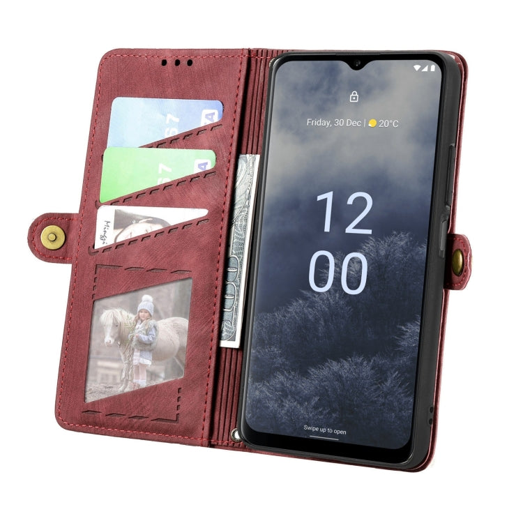 For Nokia G60 5G Geometric Zipper Wallet Side Buckle Leather Phone Case(Red) - Nokia Cases by buy2fix | Online Shopping UK | buy2fix