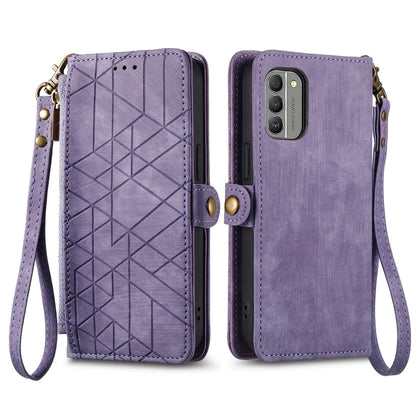 For Nokia G60 5G Geometric Zipper Wallet Side Buckle Leather Phone Case(Purple) - Nokia Cases by buy2fix | Online Shopping UK | buy2fix