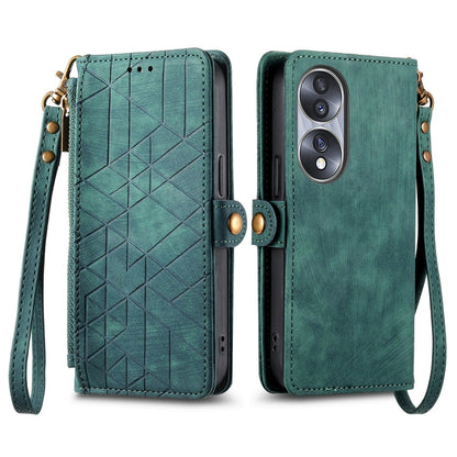 For Honor 90 Pro Geometric Zipper Wallet Side Buckle Leather Phone Case(Green) - Honor Cases by buy2fix | Online Shopping UK | buy2fix