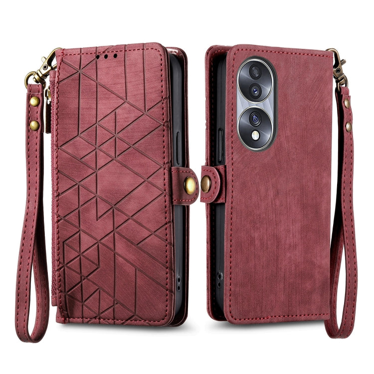 For Honor 90 Pro Geometric Zipper Wallet Side Buckle Leather Phone Case(Red) - Honor Cases by buy2fix | Online Shopping UK | buy2fix