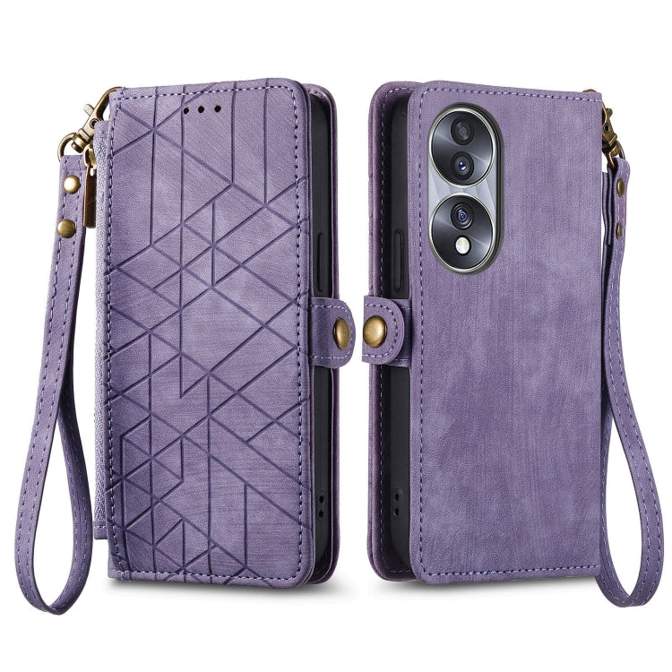 For Honor X8 5G Geometric Zipper Wallet Side Buckle Leather Phone Case(Purple) - Honor Cases by buy2fix | Online Shopping UK | buy2fix