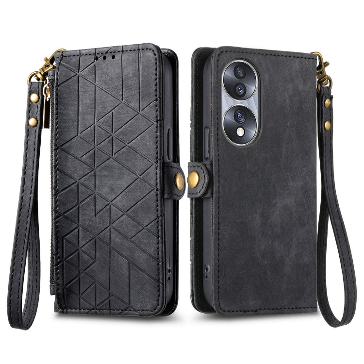 For Honor Play6T Pro Geometric Zipper Wallet Side Buckle Leather Phone Case(Black) - Honor Cases by buy2fix | Online Shopping UK | buy2fix