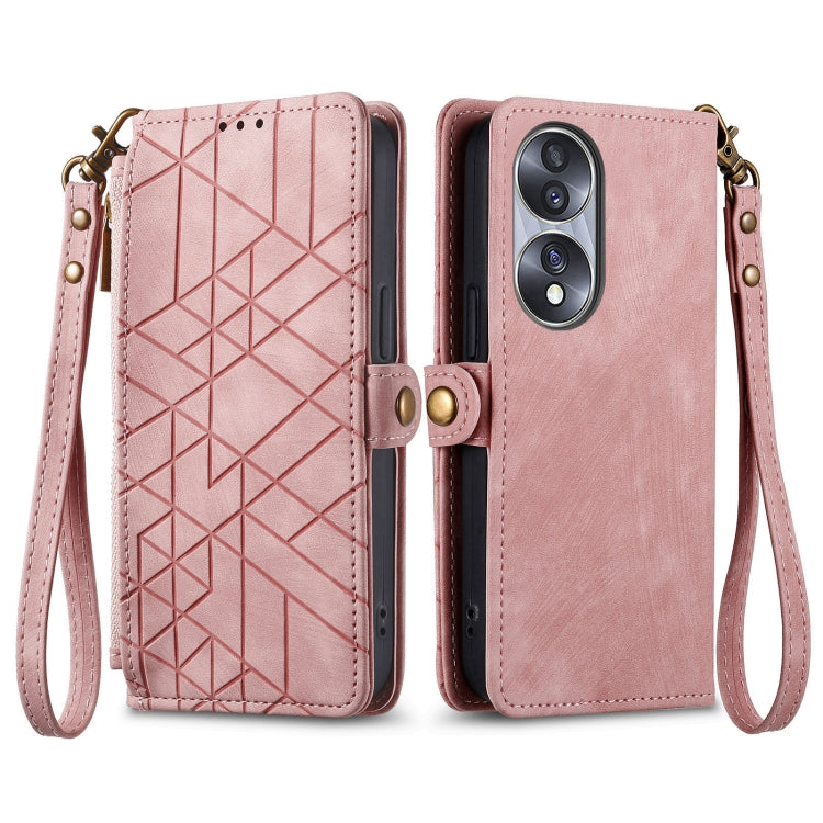 For Honor Play6T Geometric Zipper Wallet Side Buckle Leather Phone Case(Pink) - Honor Cases by buy2fix | Online Shopping UK | buy2fix