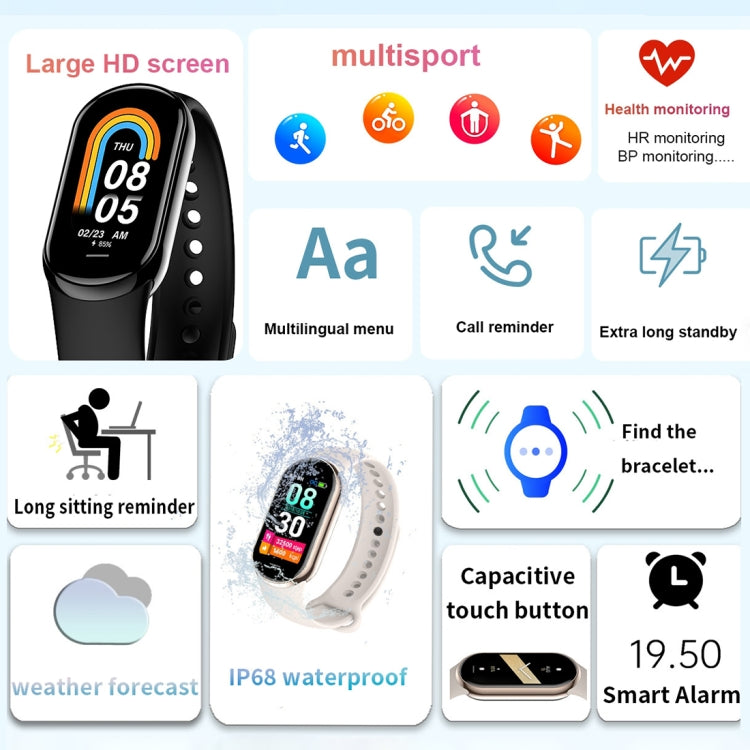 M8 1.14 inch IP68 Waterproof Color Screen Smart Watch,Support  Heart Rate / Blood Pressure / Blood Oxygen / Blood Sugar Monitoring(Black) - Smart Wristbands by buy2fix | Online Shopping UK | buy2fix