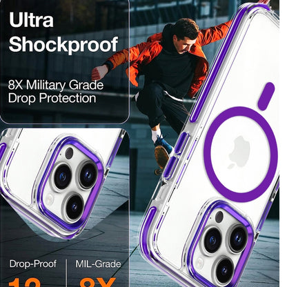 For iPhone 15 Pro Max Dual-color MagSafe TPU Hybrid Clear PC Shockproof Phone Case(Purple) - iPhone 15 Pro Max Cases by buy2fix | Online Shopping UK | buy2fix