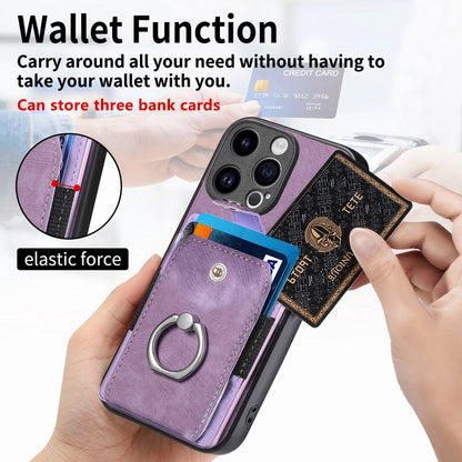 For iPhone 15 Pro Max Retro Skin-feel Ring Card Wallet Phone Case(Purple) - iPhone 15 Pro Max Cases by buy2fix | Online Shopping UK | buy2fix