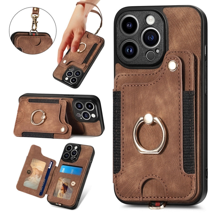 For iPhone 15 Pro Max Retro Skin-feel Ring Multi-card Wallet Phone Case(Brown) - iPhone 15 Pro Max Cases by buy2fix | Online Shopping UK | buy2fix