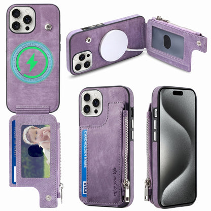 For iPhone 15 Pro Max Magsafe Zipper RFID Wallet All-inclusive Shockrpoof Phone Case(Purple) - iPhone 15 Pro Max Cases by buy2fix | Online Shopping UK | buy2fix