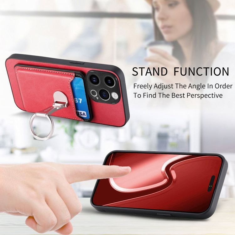 For iPhone 15 Pro Max Skin Feel Ring Holder Wallet Magnetic Phone Case(Red) - iPhone 15 Pro Max Cases by buy2fix | Online Shopping UK | buy2fix